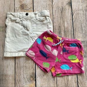 Mini Boden terry shorts & Crewcuts white denim skirt bundle size 4
